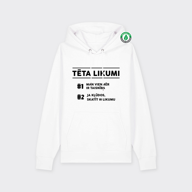 Organiskās kokvilnas hūdijs "Tēta likumi"