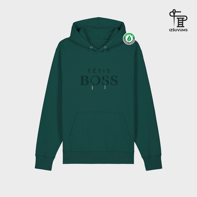 Izšūts organiskās kokvilnas hūdijs "Tētis BOSS"
