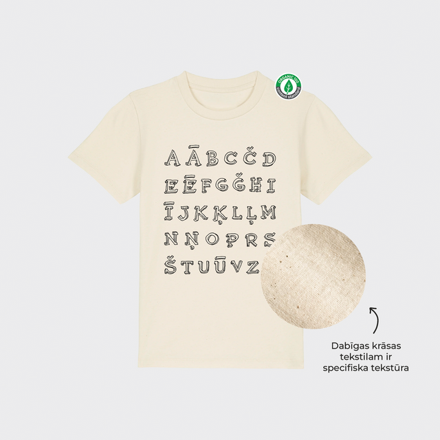 Organiskās kokvilnas bērnu T-krekls "Ābece"