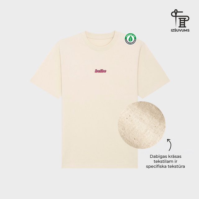 Izšūts organiskās kokvilnas oversized T-krekls "Beibe"