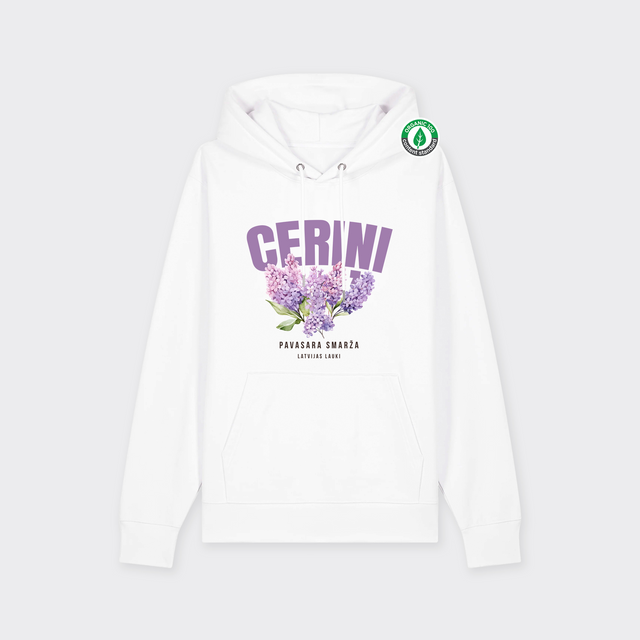 Organiskās kokvilnas hūdijs "Ceriņi"