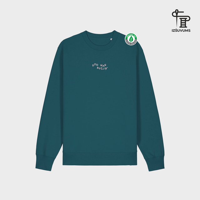 Izšūts organiskās kokvilnas džemperis "Dod man bučiņ"