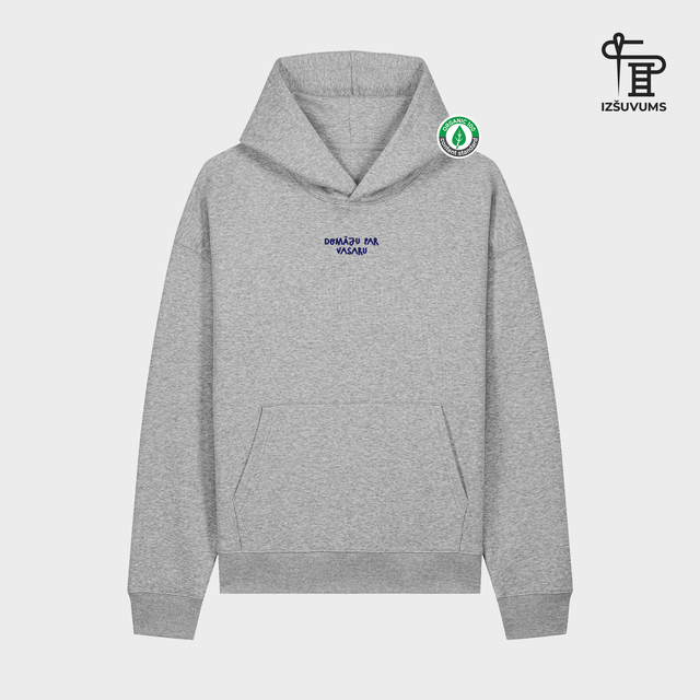 Izšūts organiskās kokvilnas hūdijs "Domāju par vasaru"