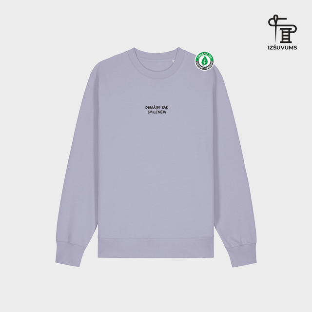 Izšūts organiskās kokvilnas džemperis "Domāju par gailenēm"