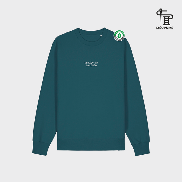 Izšūts organiskās kokvilnas džemperis "Domāju par gailenēm"