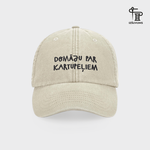 Izšūta cepure "Domāju par kartupeļiem"