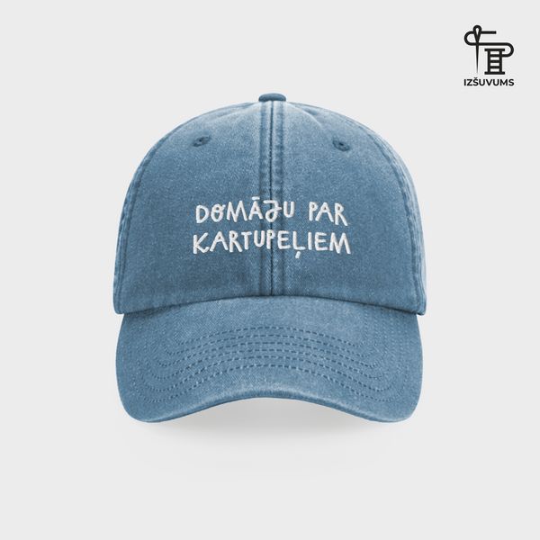 Izšūta cepure "Domāju par kartupeļiem"