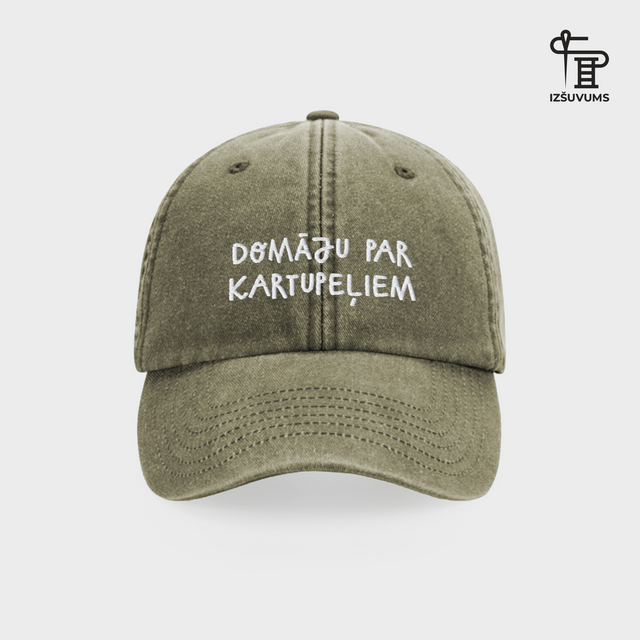 Izšūta cepure "Domāju par kartupeļiem"