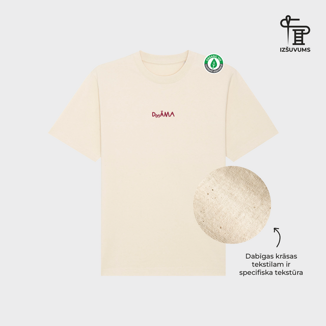 Izšūts organiskās kokvilnas oversized T-krekls "Drāma"