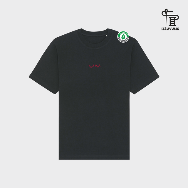 Izšūts organiskās kokvilnas oversized T-krekls "Drāma"