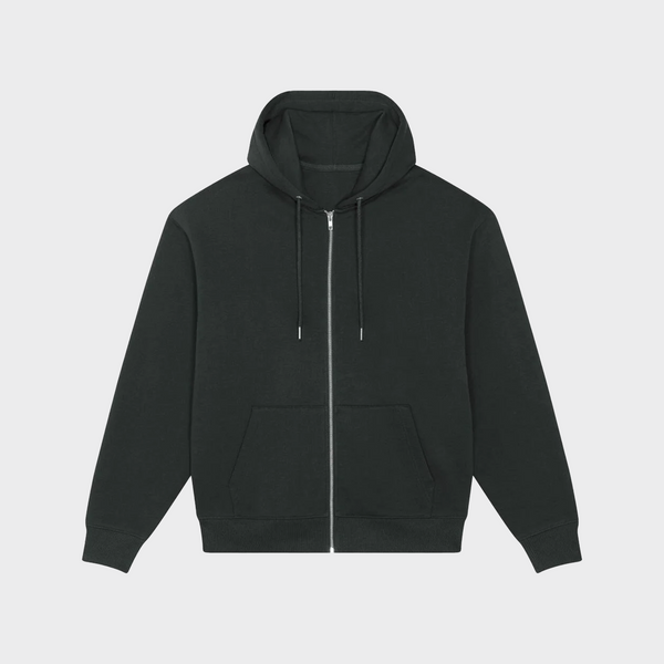 % Melns, S vai M izmēra, premium zip-hūdijs ar tavu dizainu