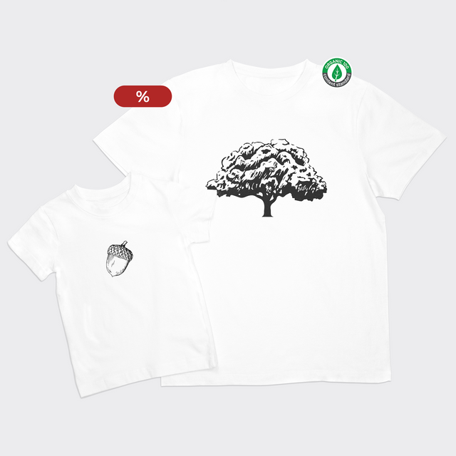 % Organiskās kokvilnas komplekts "Ozols un zīle" (T-krekls + bērnu T-krekls)
