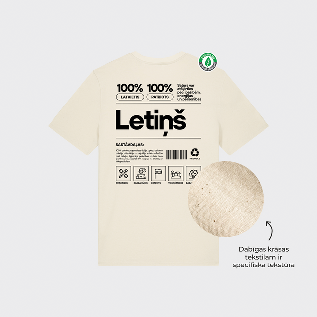 Organiskās kokvilnas T-krekls "Letiņš Etiķete"
