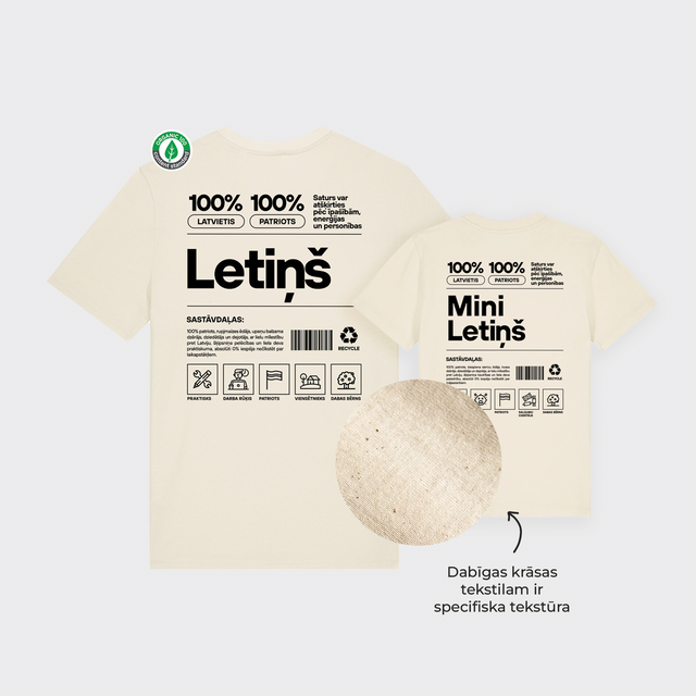 Organiskās kokvilnas komplekts "Letiņš Etiķete" (T-krekls + bērnu T-krekls)
