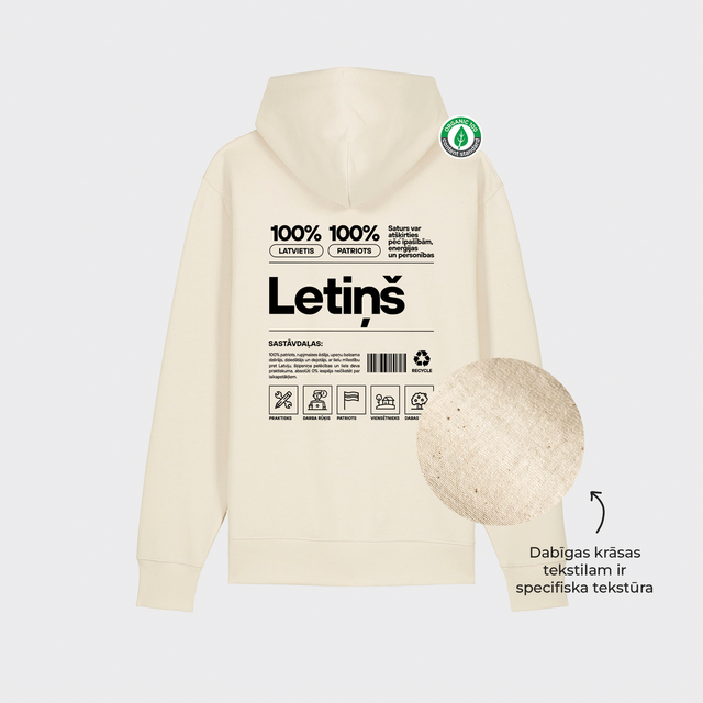 Organiskās kokvilnas hūdijs "Letiņš Etiķete"