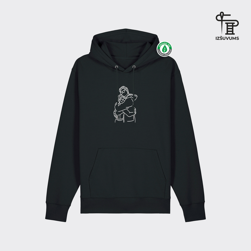 Izšūts organiskās kokvilnas hūdijs ar personalizētu "Line art"