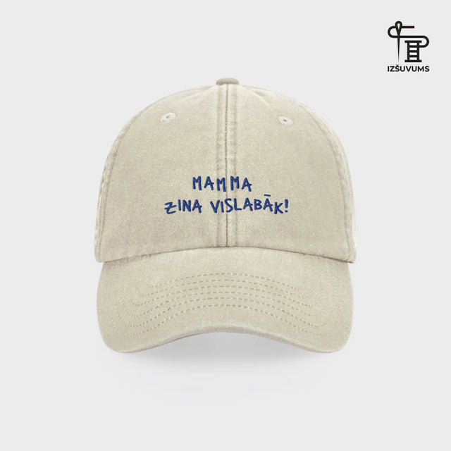 % Izšūta cepure "Mamma zina vislabāk"