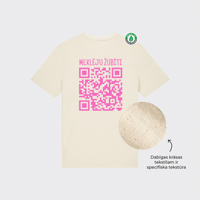Personalizējams Organiskās kokvilnas T-krekls "Meklēju žubīti. QR"
