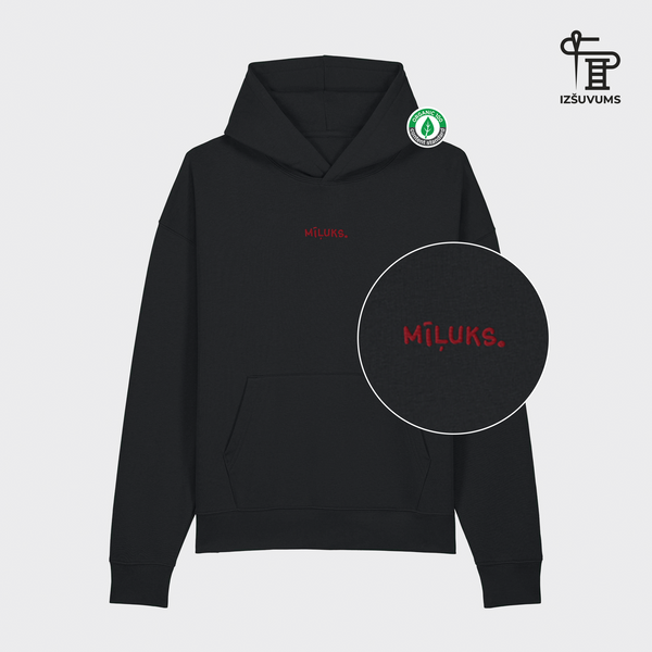 Izšūts organiskās kokvilnas hūdijs "Mīļuks"