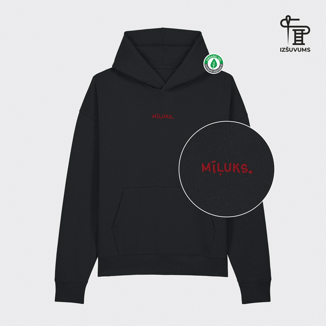 Izšūts organiskās kokvilnas hūdijs "Mīļuks"