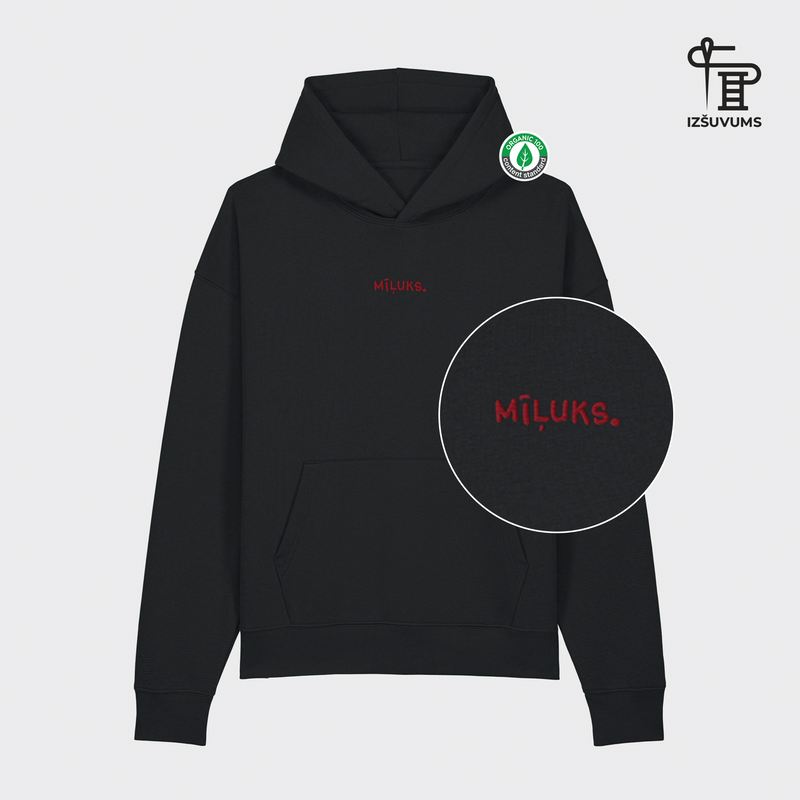 Izšūts organiskās kokvilnas hūdijs "Mīļuks"