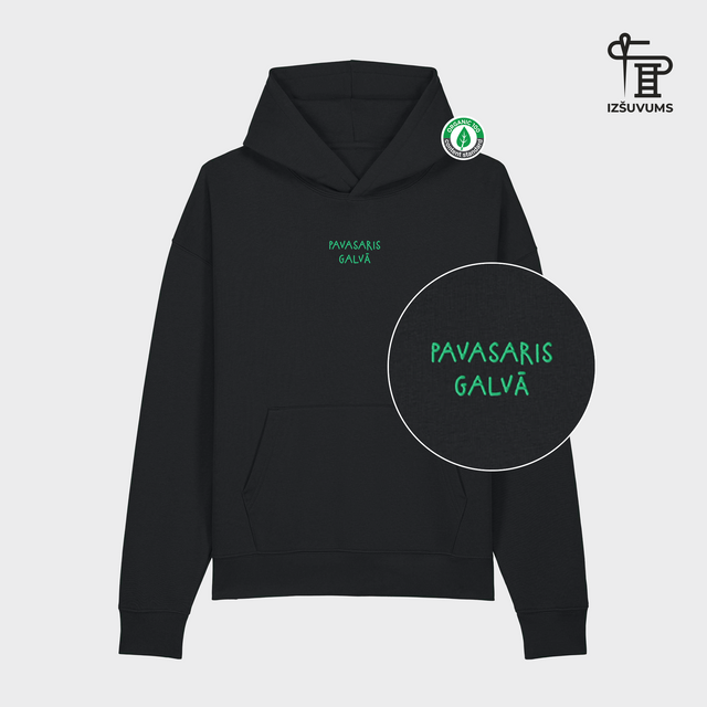 Izšūts organiskās kokvilnas hūdijs "Pavasaris galvā"