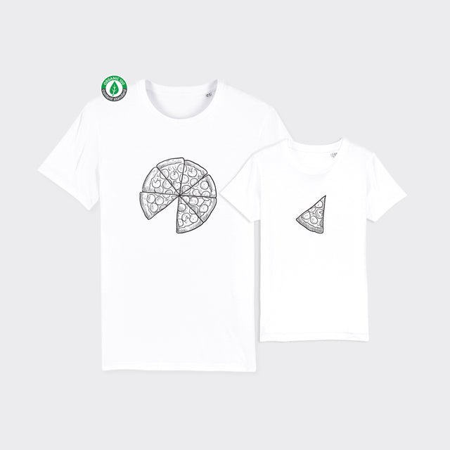 Organiskās kokvilnas komplekts "Pica un šķēlīte" (T-krekls + bērnu T-krekls)