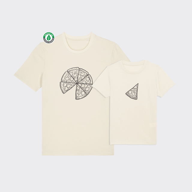 Organiskās kokvilnas komplekts "Pica un šķēlīte" (T-krekls + bērnu T-krekls)