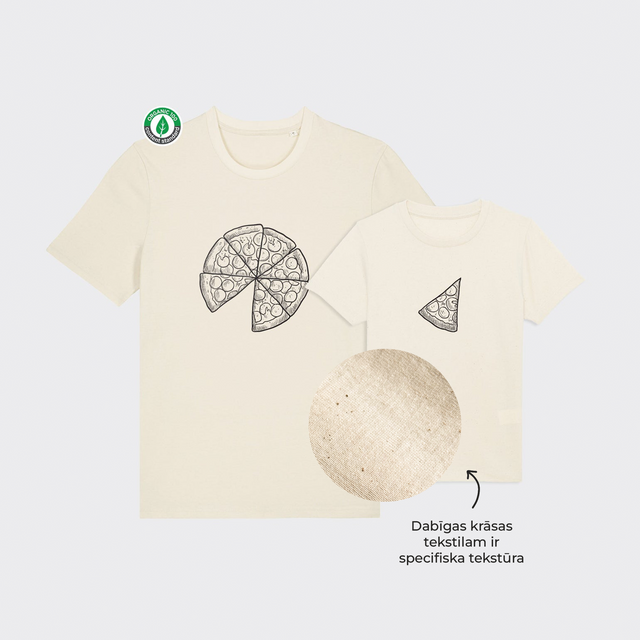 Organiskās kokvilnas komplekts "Pica un šķēlīte" (T-krekls + bērnu T-krekls)