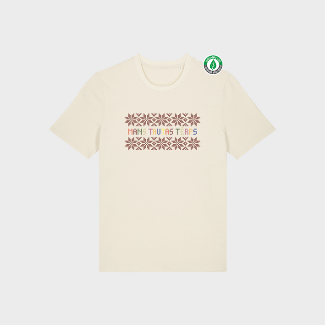 Organiskās kokvilnas T-krekls "Raibs Tautas Tērps"