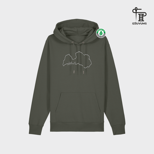 Izšūts organiskās kokvilnas hūdijs "Robežas Nebeidzas Latviete"