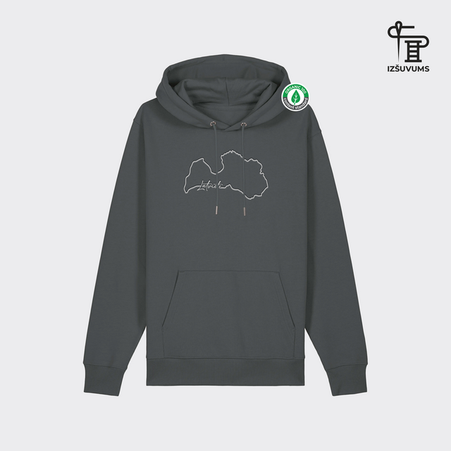 Izšūts organiskās kokvilnas hūdijs "Robežas Nebeidzas Latviete"