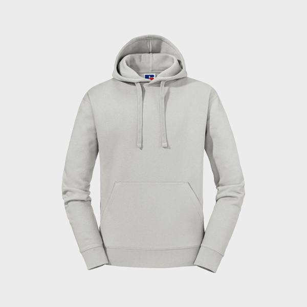 % Gaiši pelēks S, M un L izmēra vīriešu hūdijs Russel ar tavu dizainu