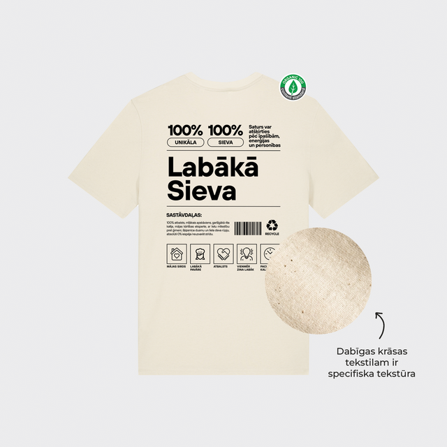 Organiskās kokvilnas T-krekls "Sieva Etiķete"