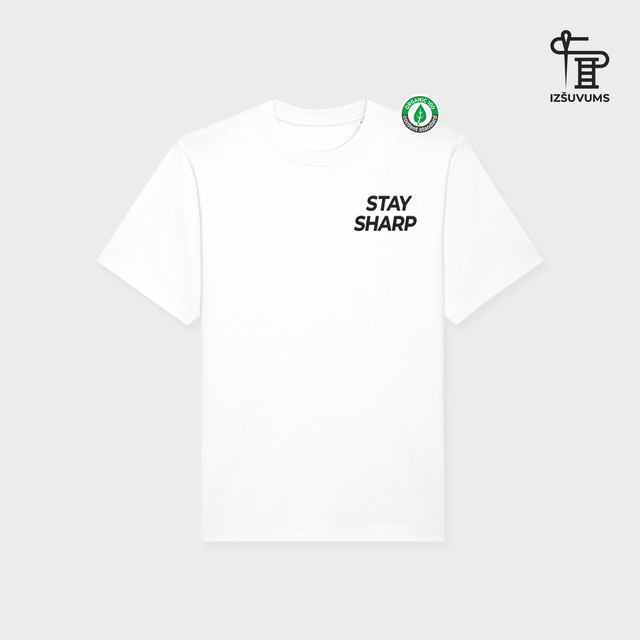 Organiskas Kokvilnas Izšūts T-krekls "Stay Sharp"