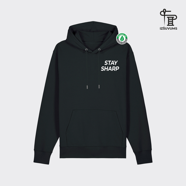 Organiskas Kokvilnas Izšūts hūdijs "Stay Sharp"