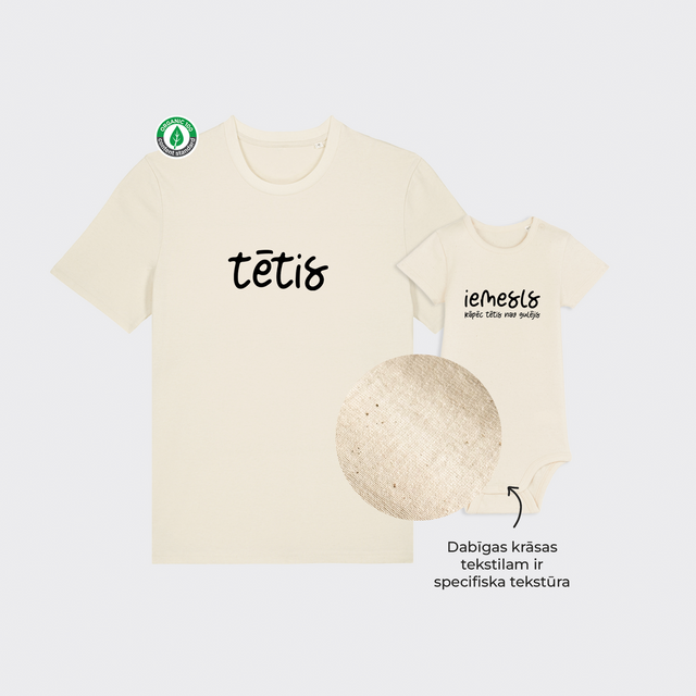 Organiskās kokvilnas komplekts "Neizgulējies tētis un iemesls" (T-krekls + bodijs)