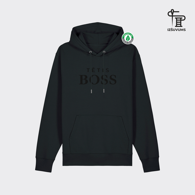 Izšūts organiskās kokvilnas hūdijs "Tētis BOSS"